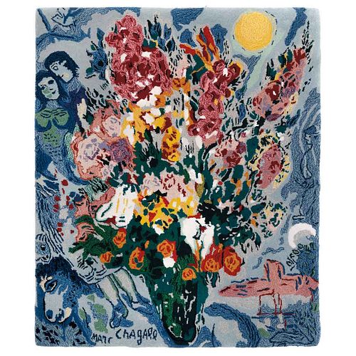MARC CHAGALL, Le bouquete enluminat le ciel (Las flores iluminan el cielo), Signed, Tapestry 6/200, 56.2 x 46" (143 x 117 cm). Posthumous edition | MA