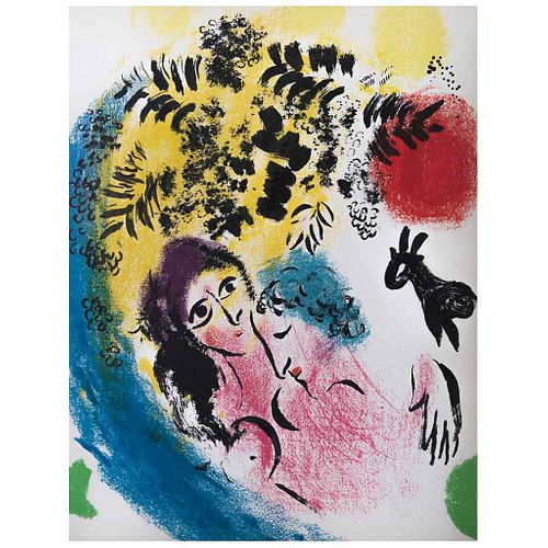 MARC CHAGALL, Lovers with red sun, 1960, Unsigned, Lithography w/o print number, 12.5 x 9.4" (32 x 24 cm) | MARC CHAGALL, Lovers with red sun, 1960, S