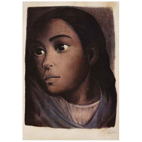 CELIA CALDERÓN, Retrato de niña, Unsigned, Lithography S/N, 14.5 x 11" (37 x 28 cm) image/  16.9 x 11.8" (43 x 30 cm) paper, Label from the INBA. | CE