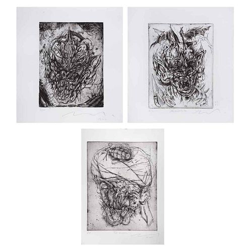 HÉCTOR VARGAS, Different titles, Signed and dated V5 XXI, Etchings 8/9, E.A. and 3/1,  two 7.6 x 5.9" (19.5 x 15) in size and one 10.2 x 7.8" (26 x 20