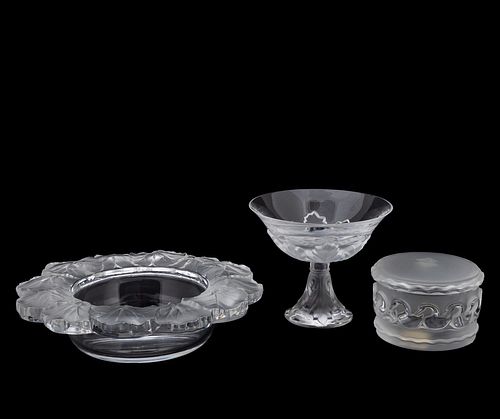 3PCS, LALIQUE AND ST. LOUIS CRYSTAL TABLEWARES