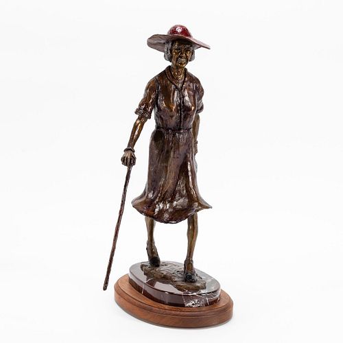 ANITA PAUWELS, "LADY IN RED HAT", PATINATED BRONZE