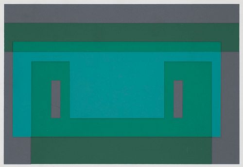 Albers, Josef 3 Farbserigraphien in: Josef Albers: The american years. 1965. Je auf starkem Papier. Blattmaße je 10,5 x 20,5 cm 16 x 16 cm. Je punktue