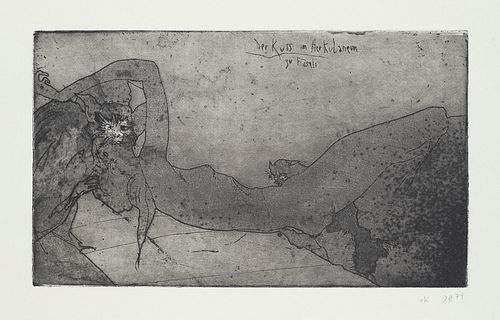 Janssen, Horst Der Kuss im Herkulaneum zu Füseli. 1973. Kaltnadelradierung auf chamoisfarbenem Bütten. 21 x 36 cm (40,8 x 55,6 cm). Monogrammiert, dat