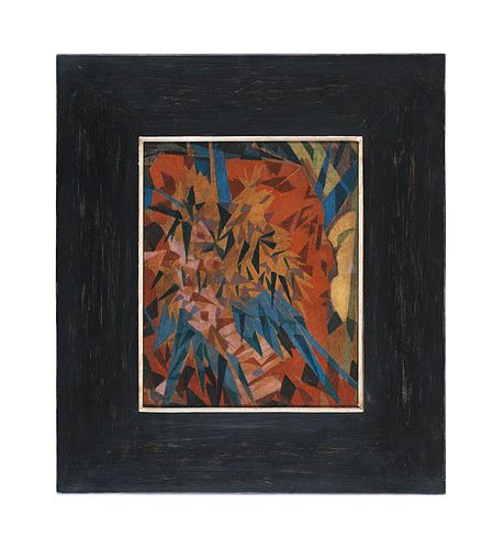 Melzer, Moriz Komposition 2. 1919/1920. Farbmonotypie auf Transparentpapier, auf Hartfaser aufgezogen. 27,5 x 22,5 cm. - Hochwertig unter Glas im dunk