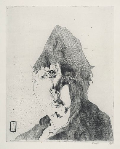 Janssen, Horst Selbst am 4.1.1972. 1972. Radierung auf chamoisfarbenem Bütten. 49 x 44 cm (70 x 50 cm). Signiert und datiert sowie mit handschriftlich