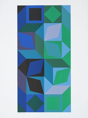 Vasarely, Victor o.T. Farbserigraphie auf chamoisfarbenem Papier. 65,5 x 33 cm (75 x 55,7 cm). Bezeichnet "premier esrais". - Kanten partiell bestoßen