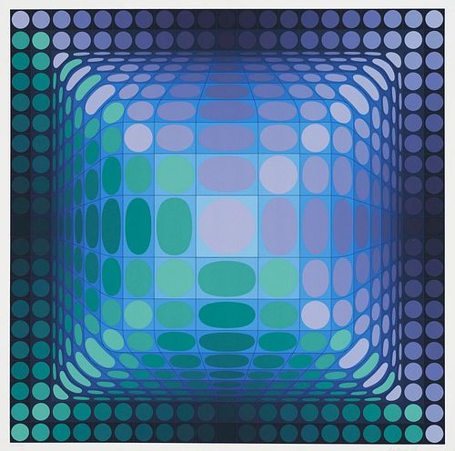 Vasarely, Victor Suska. 1972. Farbserigraphie auf chamoisfarbenem Bütten. 66 x 66 cm (78 x 75,5 cm). Signiert, nummeriert und bezeichnet "F.V." (Fonda