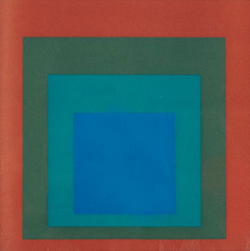   Portfolio von 7 Siebdrucken: Josef Albers, Crepuscular, Hommage to the Square, Max Bill, Zwei Farbgruppen mit dunkelquadratischen Ex-Centrum und Fel