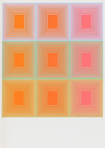 Anuszkiewicz, Richard o.T. (geometrische Komposition). 1968. Farbserigraphie auf leichtem Karton. 34,5 x 30,3 cm (45 x 32 cm). Signiert, datiert und n