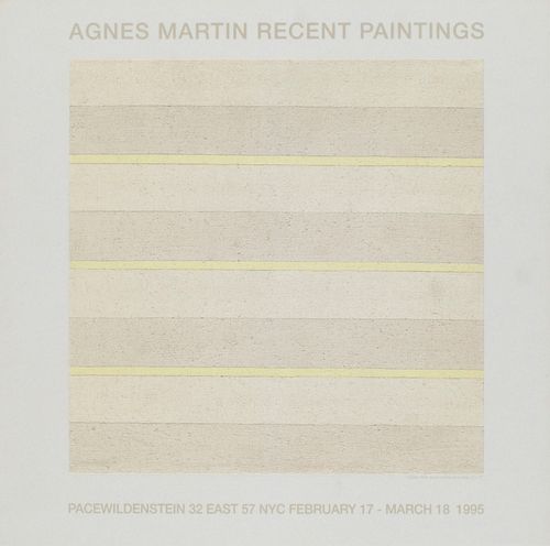 Martin, Agnes o.T. 1995. Farboffsetlithographie auf Vellum. 27 x 22,5 cm (30,5 x 30,5 cm). Mit typographischer Bezeichnung mit Werksangaben. - Kanten 