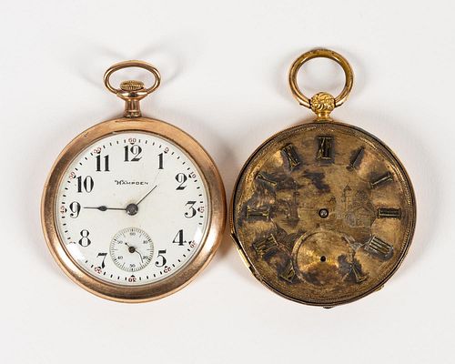TWO GOLD FILLED OPEN FACE POCKET WATCHES
