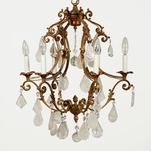 SMALL FRENCH GILT BRONZE & ROCK CRYSTAL CHANDELIER