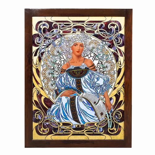 BOGENRIEF ART NOUVEAU-STYLE STAINED GLASS WINDOW