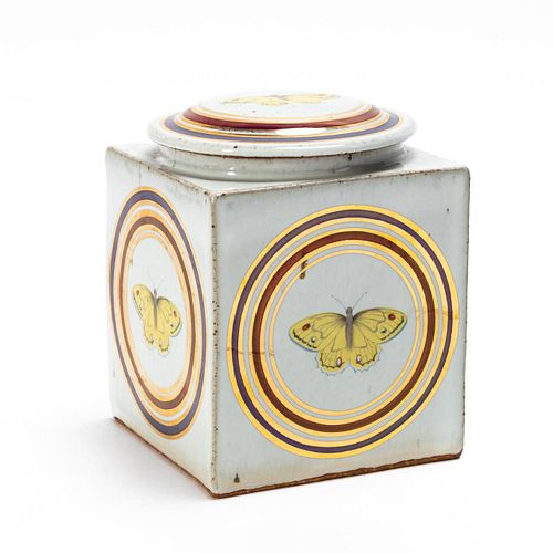 TYRONE LARSON, STONEWARE CUBE LUSTER BUTTERFLY BOX