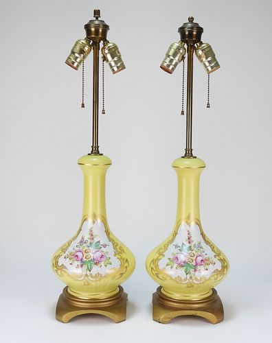 PR Yellow Hand Painted Floral Porcelain Lamps