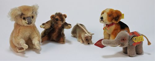 5PC Steiff Miniature Stuffed Animal Collection