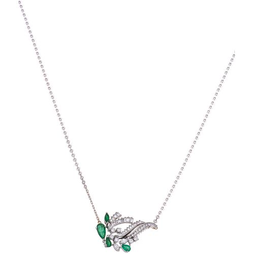 CHOKER AND PENDANT WITH EMERALDS AND DIAMONDS IN 18K AND 14K WHITE GOLD Marquise and pear cut emeralds ~0.55 ct | GARGANTILLA Y PENDIENTE CON ESMERALD