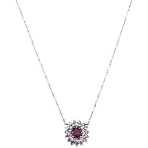 CHOKER AND PENDANT WITH RUBY AND DIAMONDS IN 14K WHITE GOLD AND PALLADIUM SILVER 1 Oval cut ruby ~1.0 ct, 8x8 cut diamonds | GARGANTILLA Y PENDIENTE C