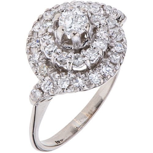 RING WITH DIAMONDS IN 18K WHITE GOLD 1 Brilliant cut diamond ~0.20 ct. Weight: 4.9 g. Size: 6 ½ | ANILLO CON DIAMANTES EN ORO BLANCO DE 18K con un dia