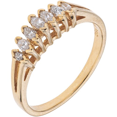RING WITH DIAMONDS IN 14K YELLOW GOLD Marquise cut diamonds ~0.40 ct. Weight: 2.7 g. Size: 6 ¾ | ANILLO CON DIAMANTES EN ORO AMARILLO DE 14K con diama