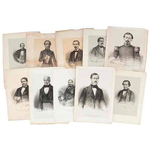 Retratos de Hombres Prominentes de México. Pennsylvania / México: Maass & Cursch / Litog. de Decaen, 1851 / 1862. 10 litografías.