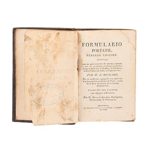 Richard, M. A. Formulario Portátil. Perpiñan: Por los SS. I. Mompie y Compañía, 1828. Tercera edición aumentada.