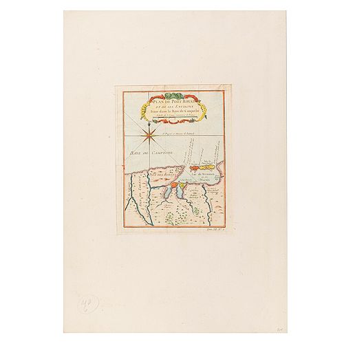 Bellin, Jacques. Plan de Port Royal et de ses Environs Situe dans la Baye de Campeche. París, 1754. Mapa grabado y coloreado.