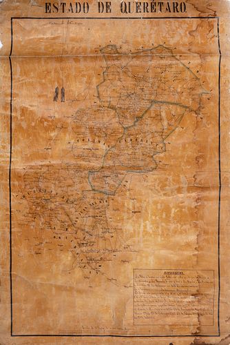 Mapa del Estado de Querétaro. México, ca. 1900. Impresión, 87 x 56 cm. Montado sobre tela.