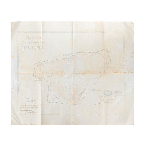 Moreno, Pedro. Plano de la Hacienda de los Cues. Querétaro, enero 12, 1895. Tinta sobre papel para plano,49.8x65 cm. Copia del original