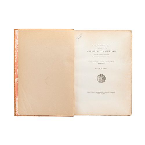 Hernando, Francisco. De Antiquitatibus Novae Hispaniae... México, 1926. Ex libris de Joaquín Cortina Goribar.