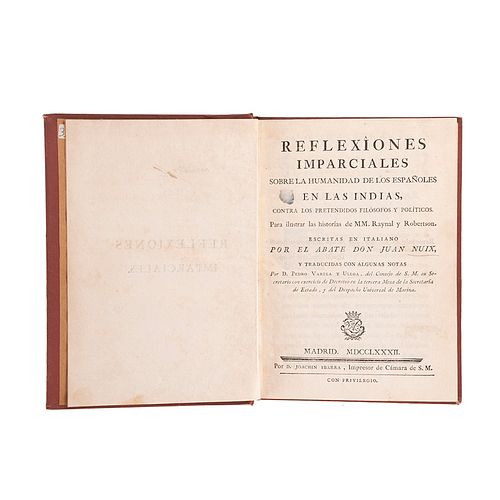 Nuix, Juan. Reflexiones Imparciales Sobre la Humanidad de los Españoles en Indias. Madrid: Por D. Joachin Ibarra, 1782.
