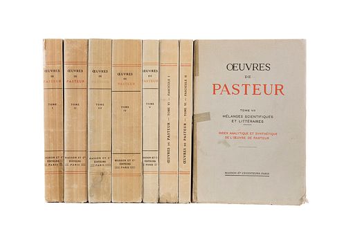Pasteur Valléry-Radot, Louis. Œuvres de Pasteur. París: Masson et cie, Éditeurs, 1922 - 39. 1a edición. Tomos I-VII en 8 vol. Piezas: 8