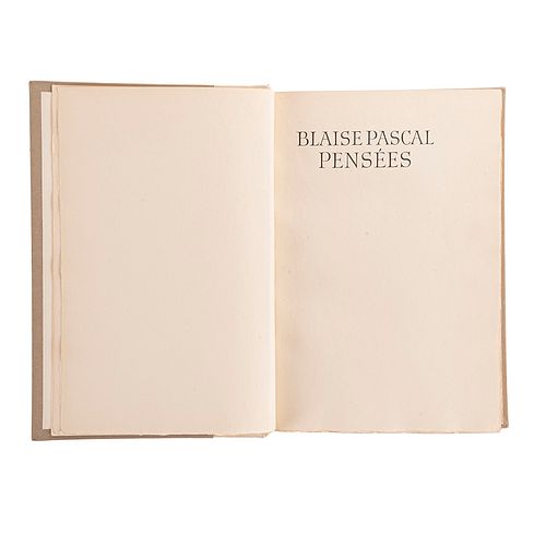 Pascal, Blaise. Pensées. München: Bremer Press, 1930.  4o. marquilla, 363 p. Edición no venal. Edición de 270 ejemplares.