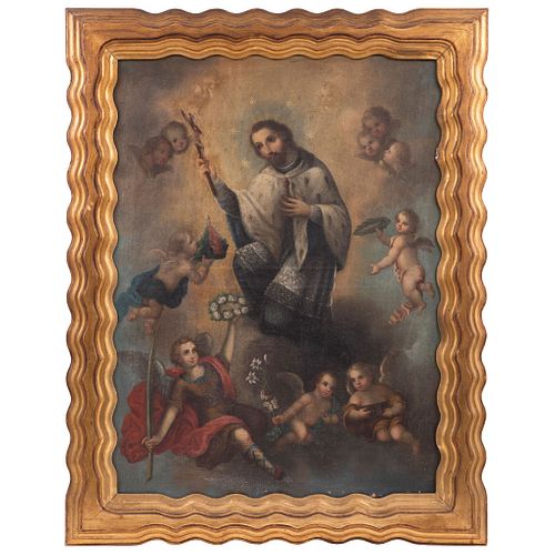JOSÉ CAYETANO PADILLA PUEBLA, 19TH CENTURY SAN JUAN NEPOMUCENO Oil on canvas Signed and dated 1866. 35.8 x 26.5" (91 x 67.5 cm) | JOSÉ CAYETANO PADILL