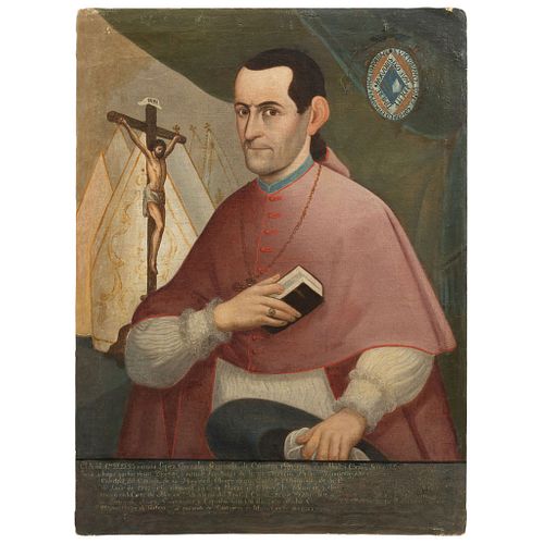 PORTRAIT OF VICTORIANO LÓPEZ GONZALO  MEXICO, 18TH CENTURY Oil on canvas Conservation details 33 x 24.6" (84 x 62.5 cm) | RETRATO DE VICTORIANO LÓPEZ 
