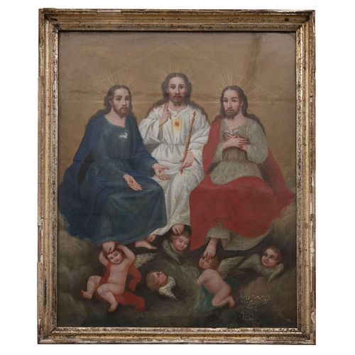 ATTRIBUTED TO JOSÉ MARÍA MARES (BARCELONA, 1804-1875) TRINIDAD ANTROPOMORFA Oil on canvas 22 x 18.1" (56 x 46 cm) | ATRIBUIDO A JOSÉ MARÍA MARES (BARC
