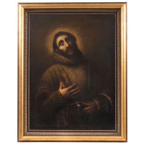 ST FRANCIS OF ASSISI EUROPE, EARLY 19TH CENTURY Oil on canvas, Inscription and signature on back Conservation details | SAN FRANCISCO DE ASÍS EUROPA, 