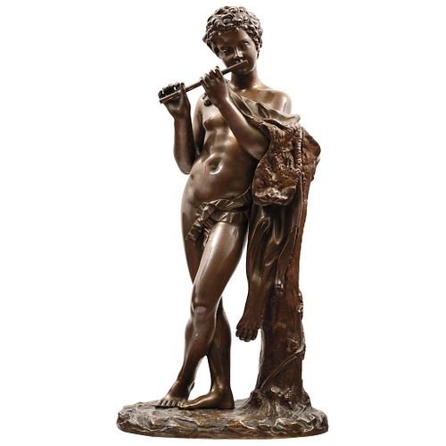 JOVEN PAN TOCANDO LA FLAUTA FRANCE, 19TH CENTURY Bronze casting Conservation details 16.3" (41.5 cm) tall | JOVEN PAN TOCANDO LA FLAUTA FRANCIA, SIGLO