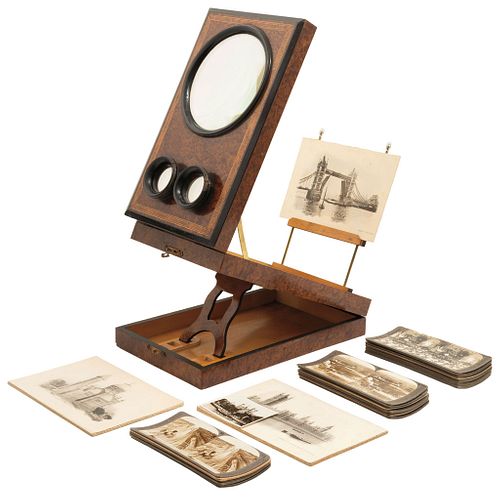 STEREOSCOPE WITH SLIDES, 20TH CENTURY Made of carved wood. Includes 64 slides with views of Egypt (11)... | ESTEREOSCOPIO CON DIAPOSITIVAS SIGLO XX El