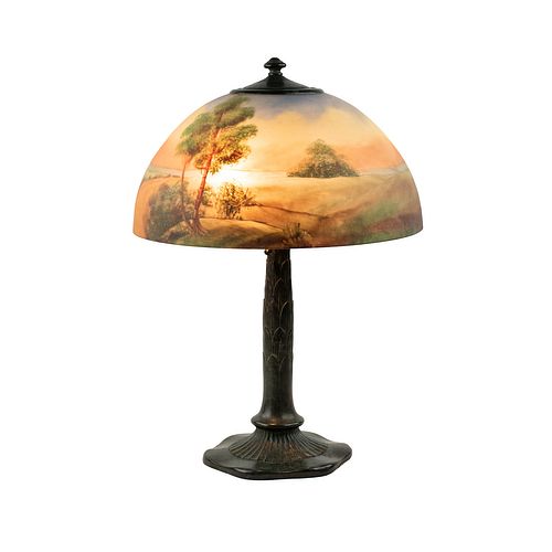 Jefferson Lamp Co. Signed Reverse Painted Table Lamp