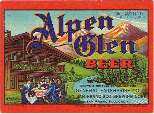 1935 Alpen Glen Beer 22oz WS45-22 San Francisco, California