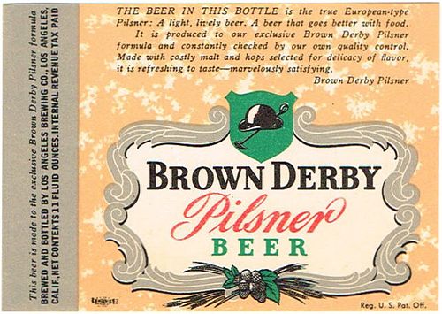 1941 Brown Derby Pilsner Beer 11oz WS16-11 Los Angeles, California