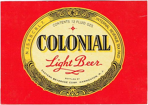 1944 Colonial Light Beer 12oz ES88-07 Hammonton, New Jersey