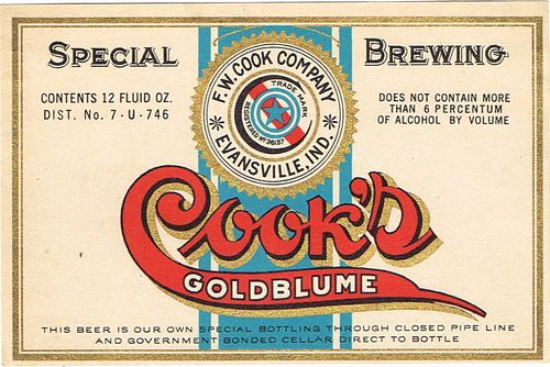 1934 Cook's Goldblume Beer 12oz CS10-07 Evansville, Indiana