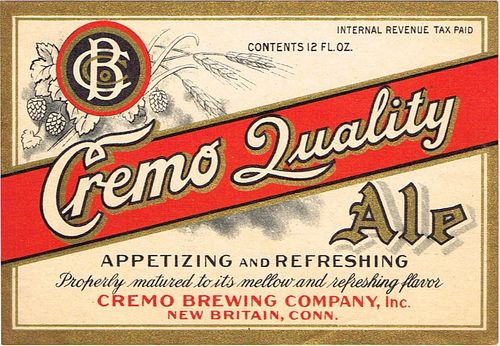 1937 Cremo Quality Ale 12oz ES9-03V New Britain, Connecticut