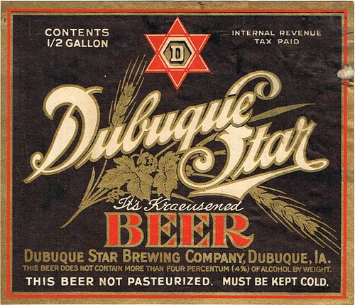 1937 Dubuque Star Beer 64oz Half Gallon CS6-21v Dubuque, Iowa