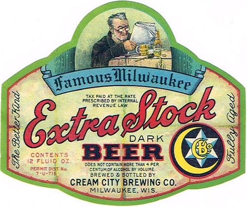 1933 Extra Stock Dark Beer 12oz WI344-37 Milwaukee, Wisconsin
