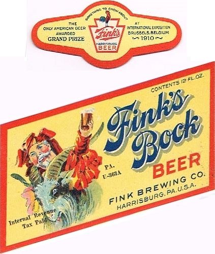 1934 Fink's Bock Beer 12oz PA36-04 Harrisburg, Pennsylvania