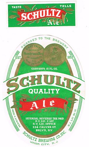 1934 Frank Schultz Quality Ale 12oz ES106-06 Paterson, New Jersey